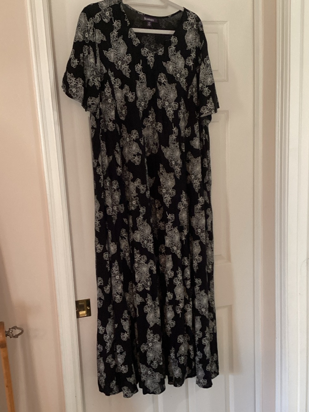 Roaman's Black Maxi Dress with White Floral Motif